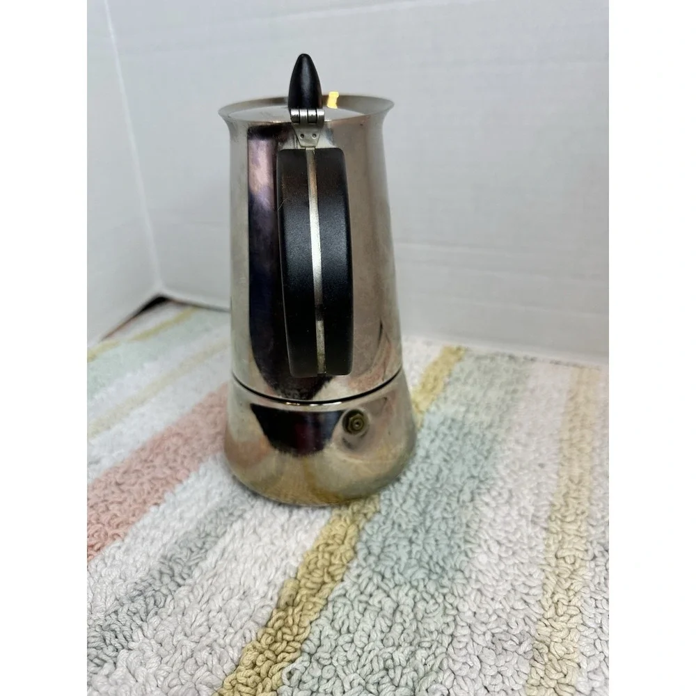 Vintage 80s coffee maker GB (Guido Bergna) Inox 18/10 moka pot for 6 cups.